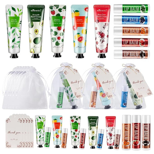50 Set Bridal Shower Favors for Guests,Hand Cream Bulk and Lip Balm Bulk for Bridal Wedding or Baby Shower Party Gifts for Adults with Organza Bag Thank You Card-VivaGrace Women