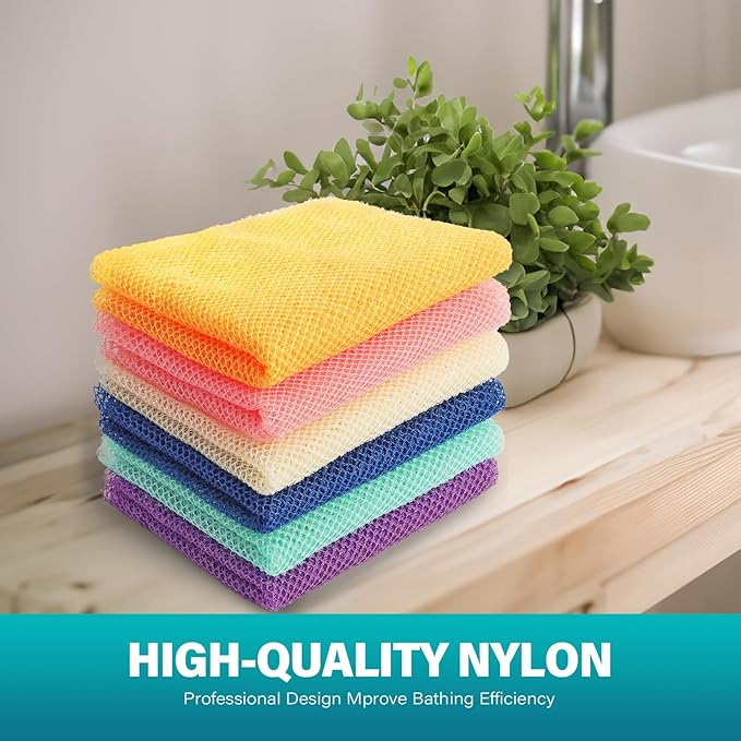 UJFQBH 6 Pieces African Net Sponge Long Bath Sponge Exfoliating Shower Body Scrubber for Daily Use, Terrific for Smoother Skin - Back Scrubber for a Refreshing Experience (Purple - Orange)-VivaGrace Women