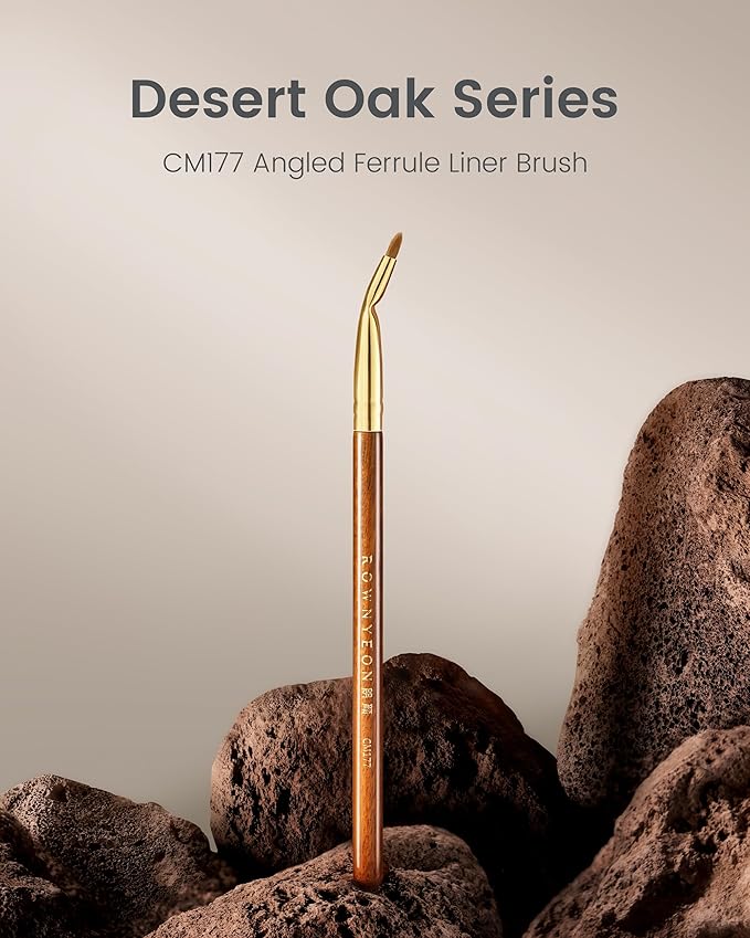 Desert Oak Series Bent Eyeliner Brush - 30° Angled Kolinsky Sable for Sharp Lines & Brows, Luxury Bubinga Handle (CM 177)-VivaGrace Women