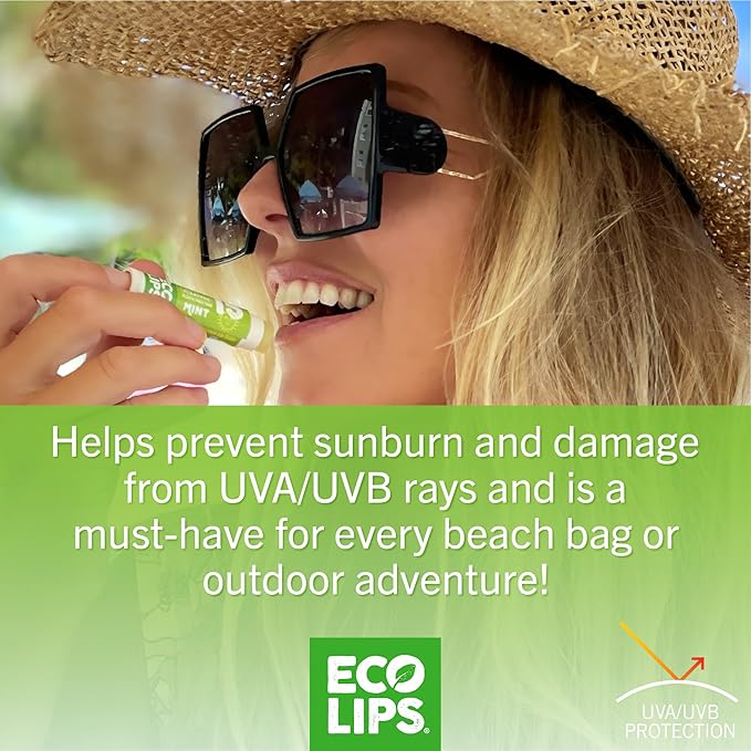 Eco Lips Classic Variety Broad Spectrum Sunscreen Lip Balm 6-Pack (Berry, Sport, Mint) - 100% Plastic-Free Plant Pod Packaging - Made in USA-VivaGrace Women