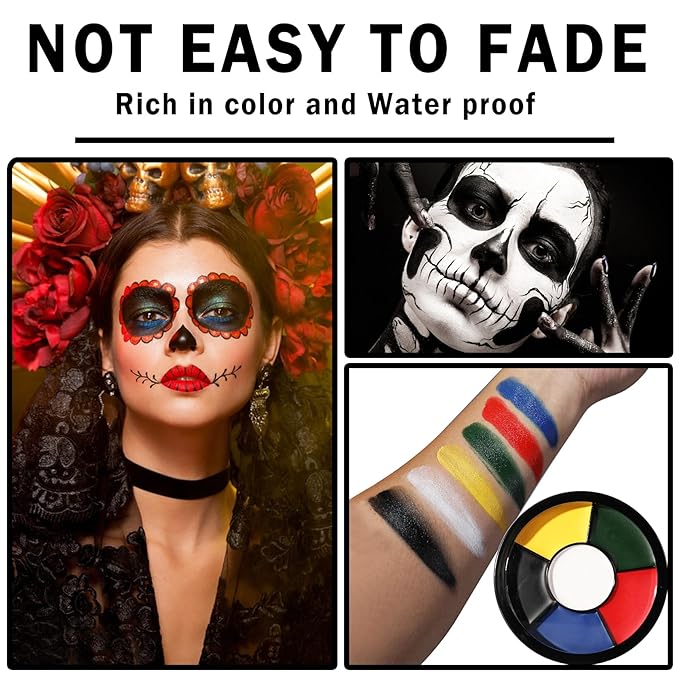 Clown Makeup Kit,Black White Red Face Paint Professional Adult Body Paint Kit for Halloween SFX Special Effects Makeup Kit-VivaGrace Women