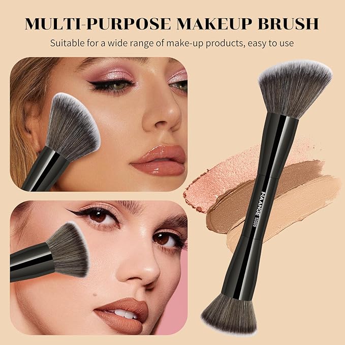MAANGE 7pcs Makeup Brush Set Double Sided Kabuki Makeup Brushes Contour Brush for Foundation Liquid Powder Concealer Cream Cosmetics Bronzer Blending Blush Buffing Makeup Tools (Black)-VivaGrace Women