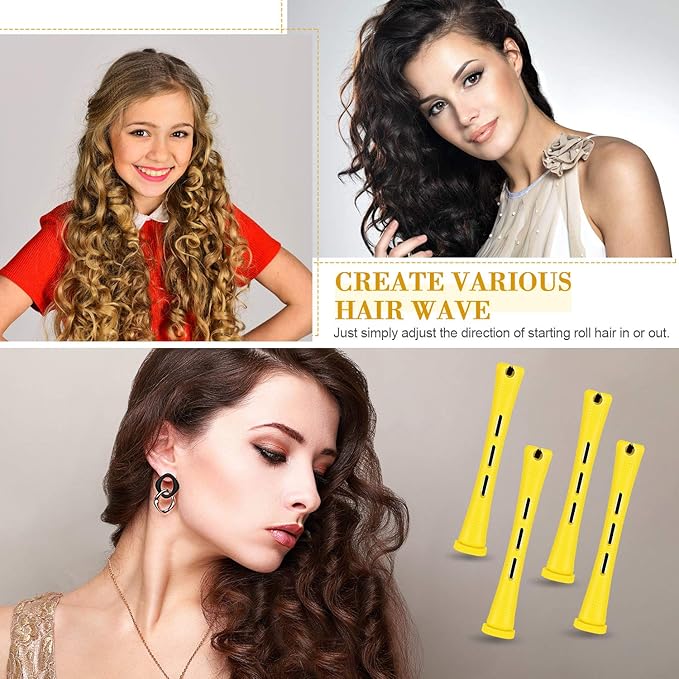 48 Pieces Hair Perm Rods Short Cold Wave Rods Plastic Perming Irons Hair Curling Rollers Curlers with Steel Pintail Comb Rat Tail Comb for Hairdressing Styling Supplies(0.28 Inch,Yellow and Orange)-VivaGrace Women