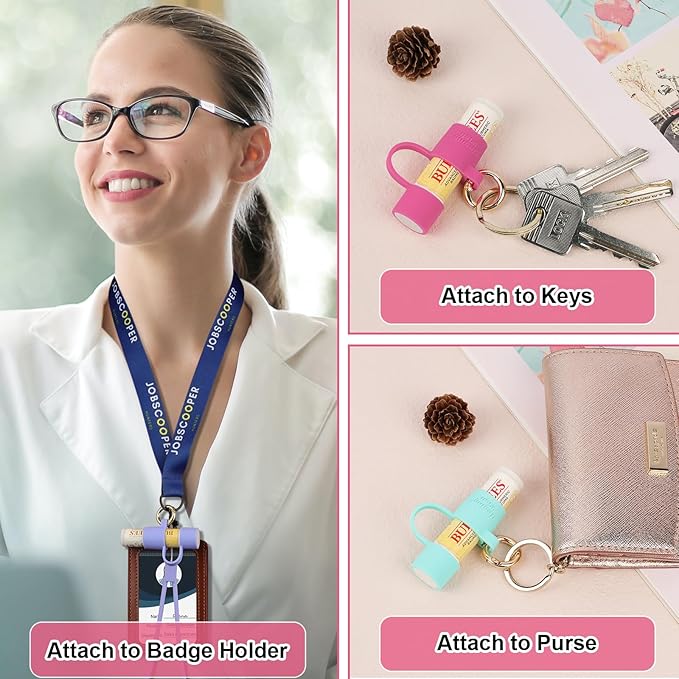 Desing Wish Silicone Lip Balm Holder with Cap Cover Portable Chapstick Holder Keychain Sleeve Lip Balm Key Chain with Key Ring and Wrist Strap Lanyard - Mint Green-VivaGrace Women