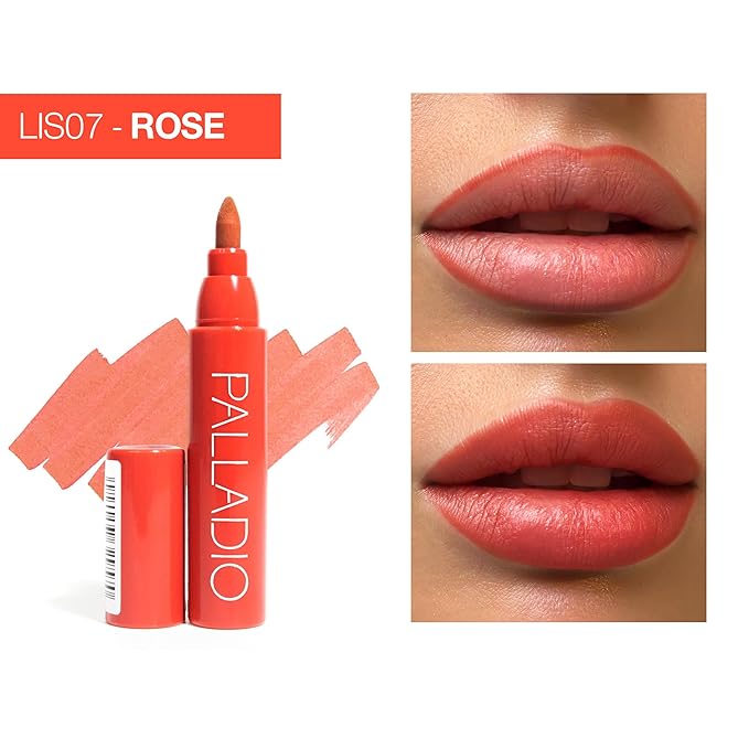 Palladio Lip Stain, Hydrating and Waterproof Formula, Matte Color Look, Longlasting All Day Wear Lip Color, Smudge Proof Natural Finish, Precise Chisel Tip Marker, Rose-VivaGrace Women