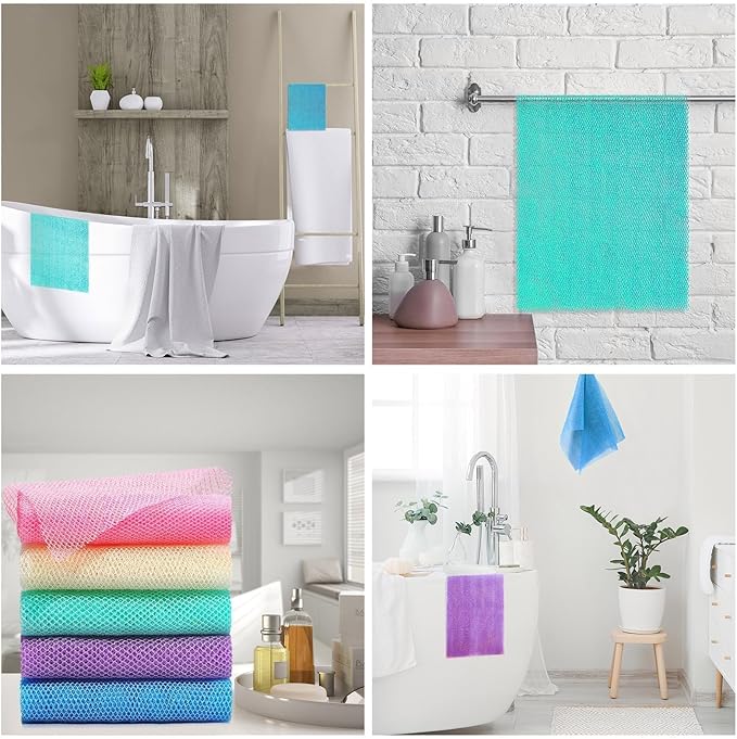 UJFQBH 5 Pieces African Bath Sponge African Net Long Net Bath Sponge Exfoliating Shower Body Scrubber Back Scrubber Skin Smoother,Great for Daily Use (Purple, Pink, Green, Blue, White)-VivaGrace Women