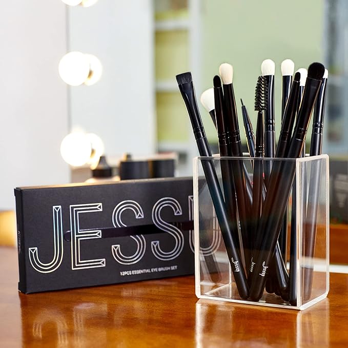 Jessup Eyeshadow Brush Set 12pcs Black Eye Makeup Brushes Set Professional with Natural Synthetic Hair for Eyebrow Eyelash Eyeliner Spoolie Blending, T322-VivaGrace Women