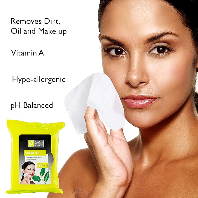 Global Beauty Care Bulk Cleansing Wipes Premoistened 4 Pack of Green Tea Cleansing Cloths Makeup Removal Wipes - Great For Travel Toiletries - 100 ct.(4-Pack)