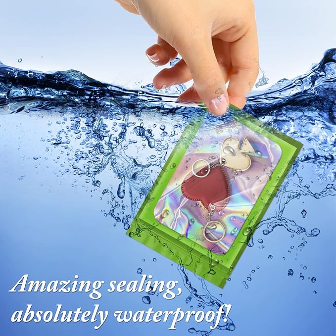 100 Pack Holographic Bags,Smell Proof Packaging Bags, Clear Window Resealable Odor Foil Pouch Mylar Bags for Food Storage and Lipgloss, Jewelry Lash(Green, 2.4 x 3.9 Inch)-VivaGrace Women