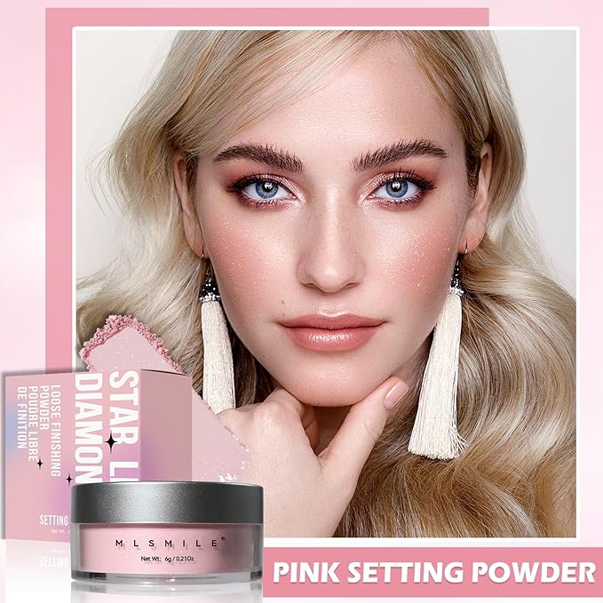 Oil Control Loose Powder Makeup Pink Translucent Setting Powder Shimmer Long Lasting Lightweight Polvo Traslucido Maquillaje Para Mujer Face Powder Makeup - 02 Pink Shimmer-VivaGrace Women