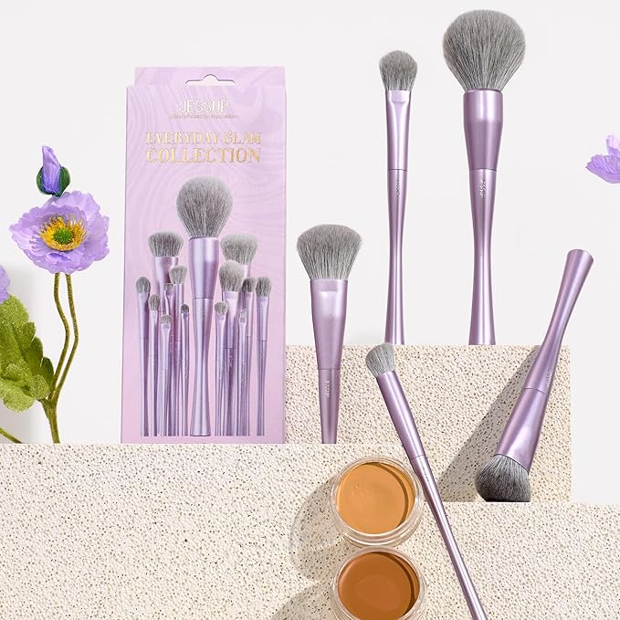 Jessup Makeup Brushes Face 5pcs, Premium Synthetic Make Up Brushes Set for Foundation Contour Blush Highlighter and Powder, Luxury Purple T514-VivaGrace Women