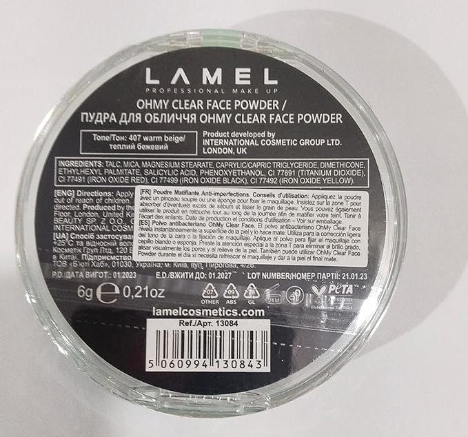 Lamel OhMy Clear Face Powder - Light Natural Coverage & Suet Control - Cruelty Free - Warm Beige N.407-VivaGrace Women