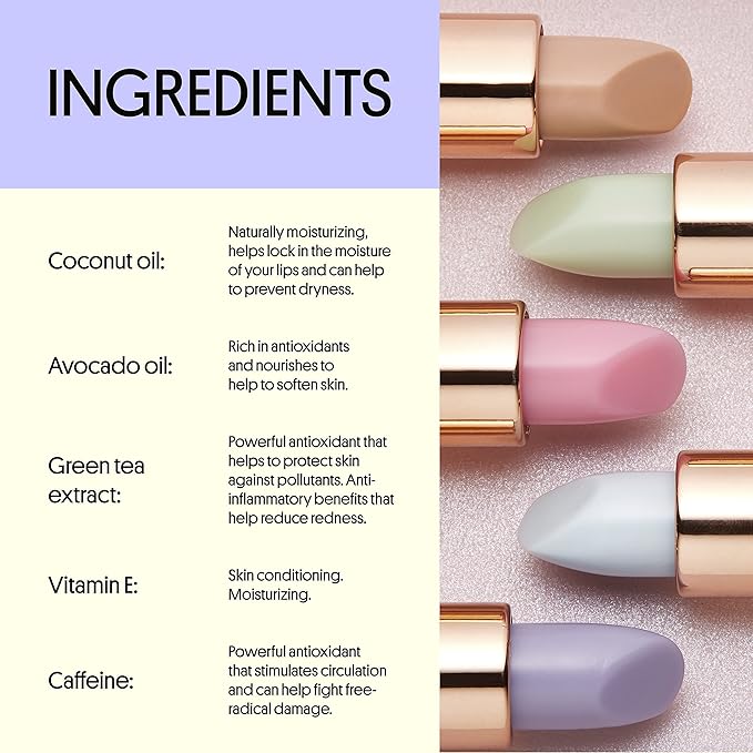 Winky Lux Matcha Lip Balm with Coconut Oil, Vitamin E and Caffeine, Lip Moisturizer, Clear, Strawberry-VivaGrace Women