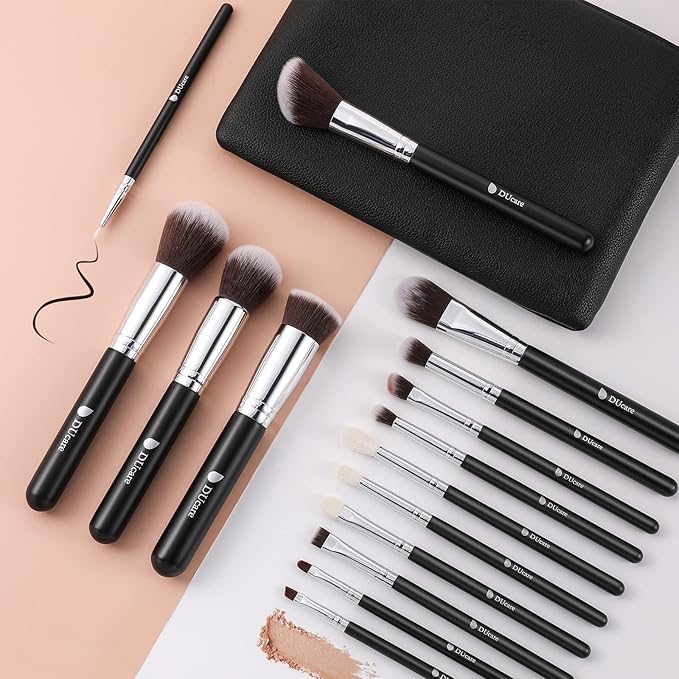 DUcare 15pcs Classic Black Makeup Brush Set with Bag Professional Soft Synthetic Foundation, Blending, Eyeshadow, Powder, Concealer Brushes for Flawless Makeup Application-VivaGrace Women
