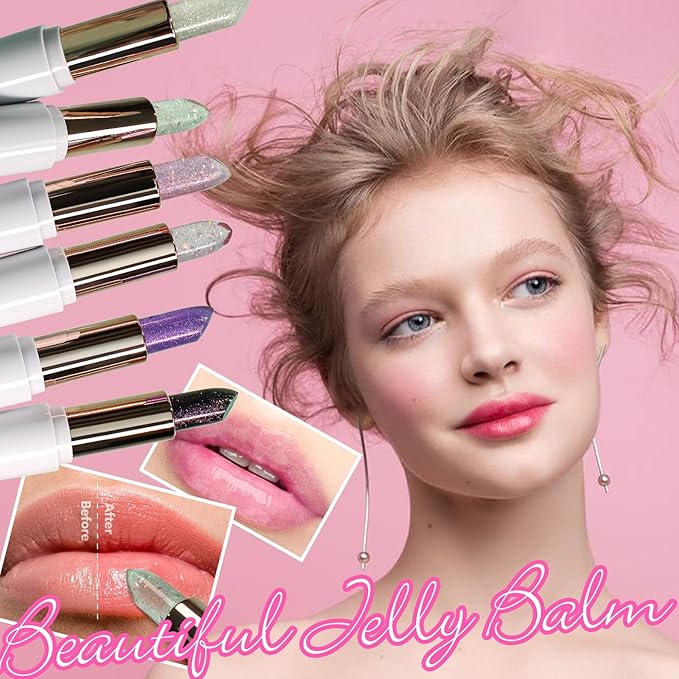 Purple Shimmer Lipstick,Ph Mood Magic Color Changing Lip Balm Plumping Glimmer Glow Lipstick Hydrating Lip Glow Oil Lasting Tinted Lip Balm Moisturizing Lips Care Temperature Jelly Lipstick(5#)-VivaGrace Women