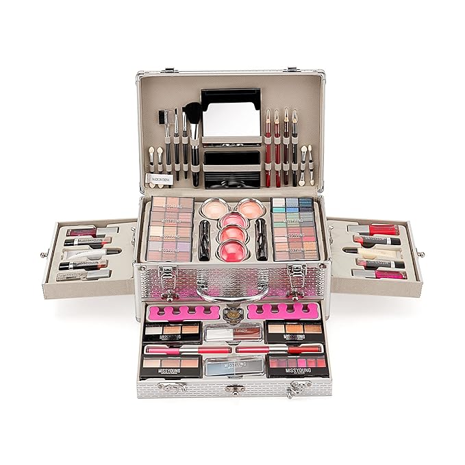 All-in-One Makeup Gift Set Carry All Makeup Kit for Women Full Kit With Aluminum Case Lipgloss Lipstick Concealer Blush Foundation Face Powder Eyeshadow Palette Cosmetic Palette #2-VivaGrace Women