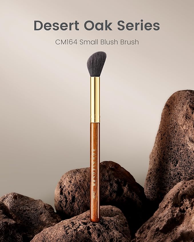 Desert Oak Series Angled Blush Brush - Soft Goat Hair Bristles for Powder/Cream Blush & Bronzer, Ergonomic Ebana Handle & Brass Ferrule, Beginner to Pro (CM 164)-VivaGrace Women