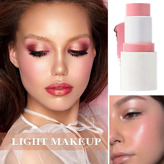 Cream Blush Stick with Brush and Makeup Sponge,Waterproof Multi Cream Makeup Stick,Lightweight,Long-lasting,2 in 1 Multi Blush for Cheeks & Lip Tint & Eyeshadow G-VivaGrace Women