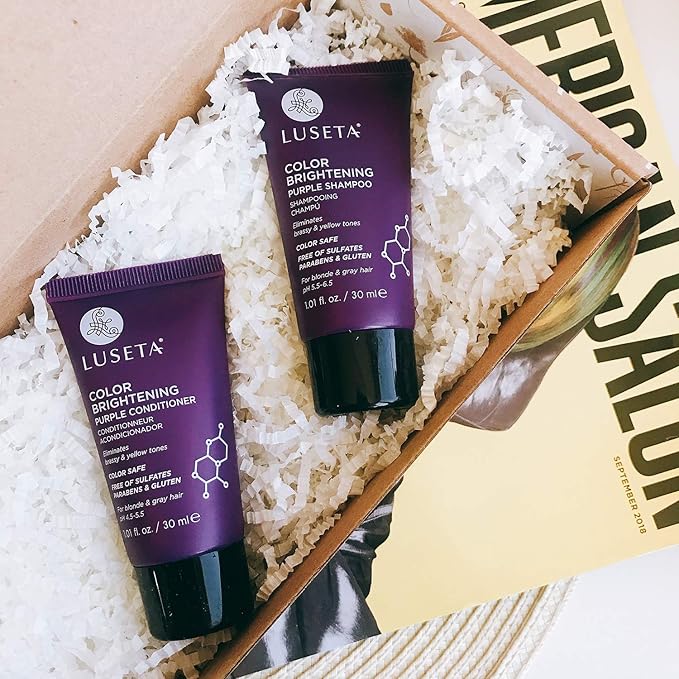 Luseta Color Brightening Purple Shampoo and Conditioner Travel Kit for Blonde and Gray Hair -Infused with Cocos Nucifera Oil to Help Nourish, Moisturize and Condition Hair, 2x1.01oz-VivaGrace Women
