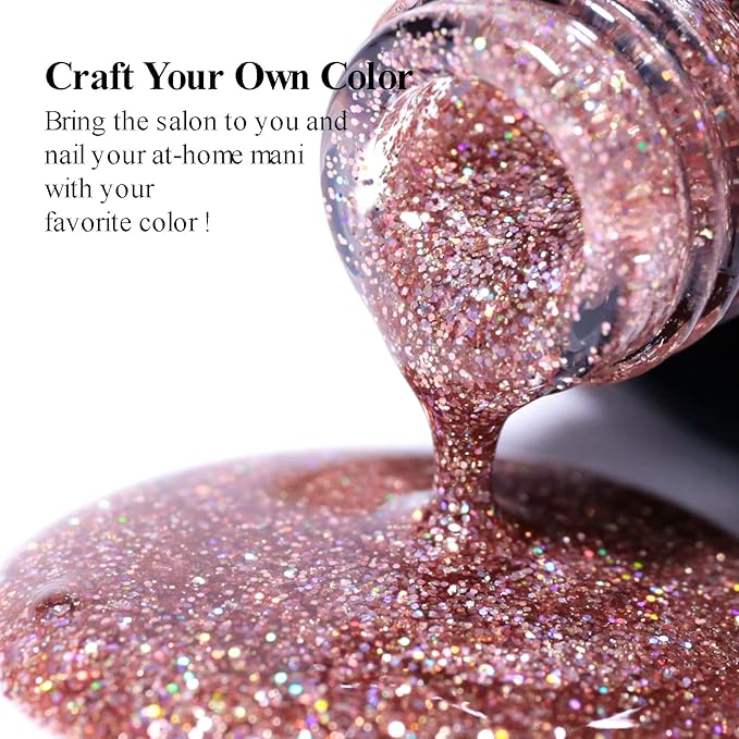 Imtiti Glitter Gold Pink Gel Nail Polish, 0.5 fl oz Glitter Gold Gel Polish UV/LED Soak Off Gel Nail Design for Autumn and Winter