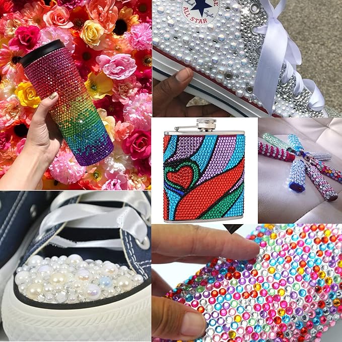Flat Back Rhinestone+Half Round Pearl Kits Colorful Rhinestones+White AB Pearls With Picker Pencil And Tweezer For Home DIY And Professional Use-VivaGrace Women