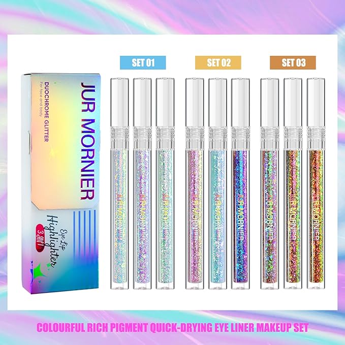 Multichrome Liquid Eyeshadow Set, 3 Colors Multi-Dimensional Eye Liner Makeup, High Pigment Waterproof Metallic Liner