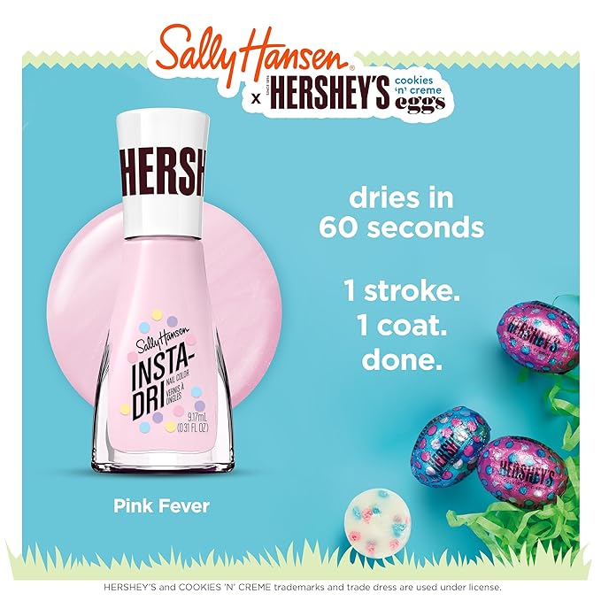 Sally Hansen Insta-Dri X Hershey's Cookies 'n' Creme Eggs, Pink Fever, Quick Dry, Long Lasting, Streak-Free Shine, Pink Nail Polish, 0.31 fl oz.