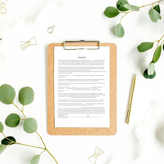 Bridal Makeup Service Contract | 100 Pack | 8.5 x 11" A1 Forms | Makeup Artist Supplies | Bridal Contract | White and Pink Forms-VivaGrace Women