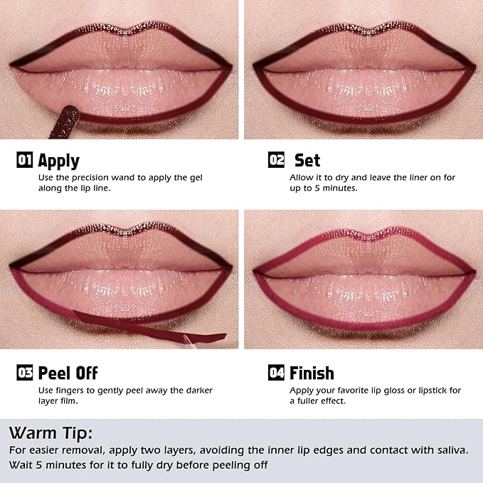 KIMUSE Peel Off Lip Liner Stain, Long Lasting Lip Tint Stain Peel Off, Waterproof, Transfer-Proof, Highly Pigmented Color Peel Off Lip Stain Liner, Matte Finish-VivaGrace Women