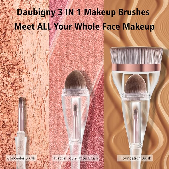 Makeup Brushes, Daubigny Perfect 3IN1 Makeup Brush for Face Blush Liquid Powder Foundation Brush for Blending Liquid, Cream or Flawless Powder Cosmetics with Great Gift Case-VivaGrace Women