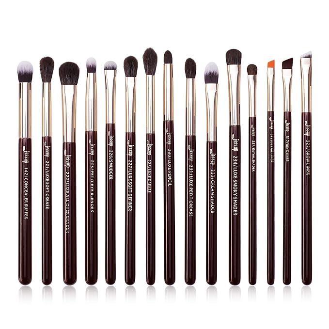 Jessup Professional Eye Makeup Brushes Set Natural-Synthetic 15pcs for Eyeshadow Blending Concealer Eyeliner Eyebrow, Zinfandel T284-VivaGrace Women
