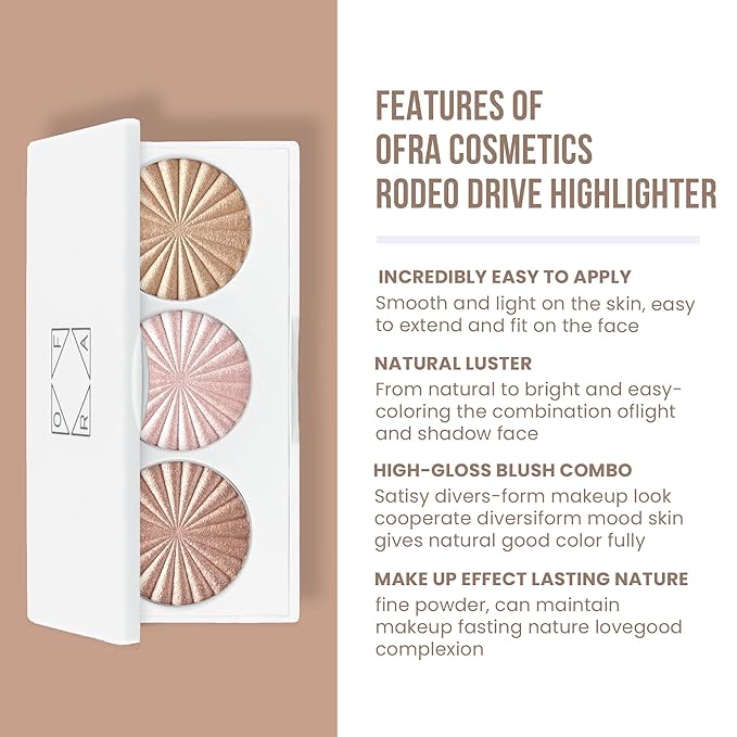 Ofra Cosmetics Rodeo Drive Highlighter - Champagne Highlighter Makeup Palette for Cheeks, Nose, Eyes - Liquid to Baked Powder, Highly-Pigmented, Vegan Formula - Buttery Smooth, Long-Lasting - 10g-VivaGrace Women