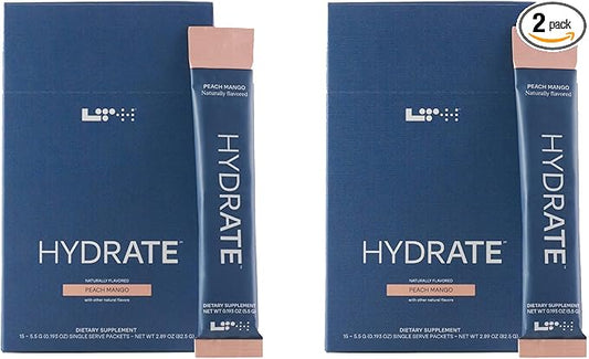LTH Hydrate Hydration Mix - Trusted by Life Time Fitness Members - NSF Certified for Sport - Electrolyte Powder - Plant-Based, Non-GMO, Gluten Free - 15 Single-Serve Packets (Peach Mango) - 2-Pack-VivaGrace Women