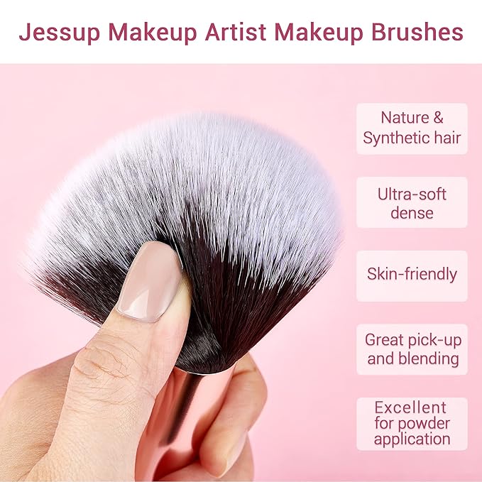 Jessup Brand 25pcs Professional Makeup Brush Set Beauty Cosmetic Foundation Powder Blusher Eyeshadow Blending Natural-Synthetic Hair Brushes Set (Black/Rose Gold)-VivaGrace Women