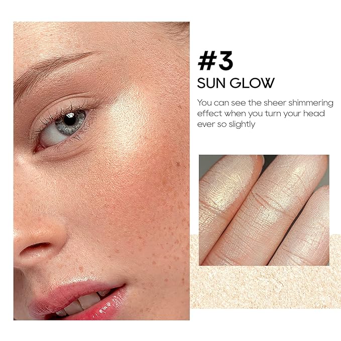 Baked Highlighter Powder Palette, Makeup Highlighter Powder Palette Sheer Shimmering Finish Face Highlighters Makeup Iluminadores de Maquillaje #03 Sun Glow-VivaGrace Women