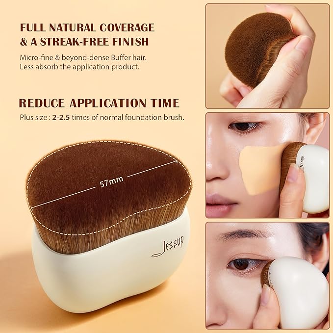 Jessup Makeup Brush Foundation Brush with Makeup Sponge 1pc Kabuki Brush for Liquid, Cream or Flawless Powder Cosmetic Face Boby Brush, T882-VivaGrace Women