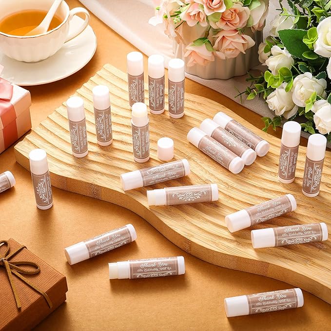 Dunzy 50 Pcs Thank You Gift Lip Balm Bulk Baby Shower Party Favors Bridal Shower Favor Lip Care with Assorted Fruit Flavors Thank You Lipstick for Guest Basket Gift Stuffer (Vintage)-VivaGrace Women