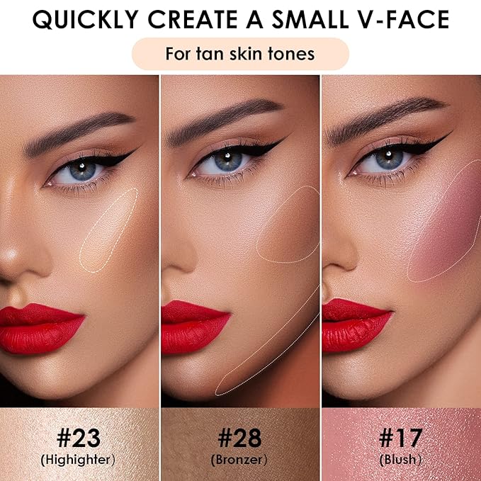 FOCALLURE 3 Pcs Cream Contour Sticks,Shades with Highlighter & Bronzer & Blush,Non-greasy Long-wear Face Contouring Pen,Easy to Sculpt the Face and Create a Lightweight Finishing Makeup,TAN-VivaGrace Women