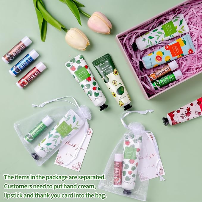 50 Set Bridal Shower Favors for Guests,Hand Cream Bulk and Lip Balm Bulk for Bridal Wedding or Baby Shower Party Gifts for Adults with Organza Bag Thank You Card-VivaGrace Women
