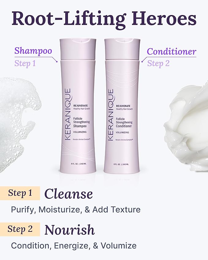 Keranique Volumizing Shampoo and Conditioner Set for Hair Repair and Growth with Biotin and Keratin for Women, Thinning Hair Formula, 8 Fl Oz Each-VivaGrace Women