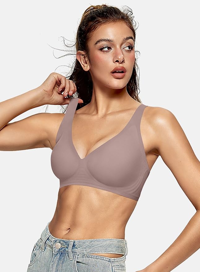 OEAK Womens Deep V Bras Wireless Comfortable Bra Supportive No Underwire Bras Tshirt Push Up Bralettes Plunge Seamless Bra-VivaGrace Women