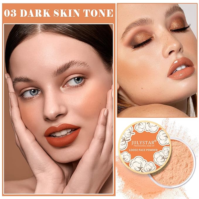 Setting Powder Loose Face Powder Matte Soft Smooth Oil Control Long Lasting Loose Setting Powder Makeup For Natural Flawless #03 Dark Skin Tone-VivaGrace Women