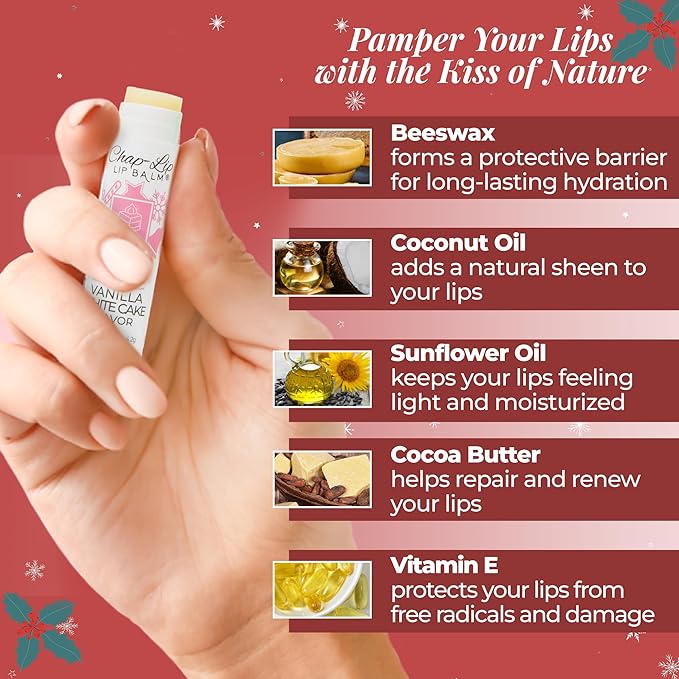 100% Natural Lip Balm Set - Beeswax Natural Christmas Gifts for Her - Ideal Gift for Women - Lip Moisturizer for Dry Lips, Cocoa Butter - Petroleum Free Pack of 8-VivaGrace Women