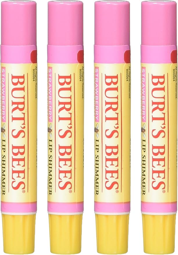 Burt's Bees Lip Shimmer Strawberry, 0.09 Ounce (Pack of 4)-VivaGrace Women