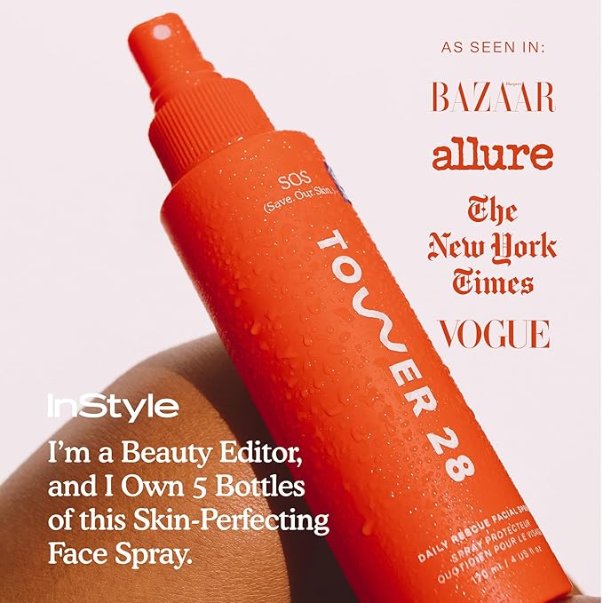 Tower 28 SOS Daily Rescue Facial Spray for Sensitive Skin, Hypochlorous Acid Spray Helps Reduce Redness and Breakouts, Full Size Toner for Face, 4 FL Oz-VivaGrace Women