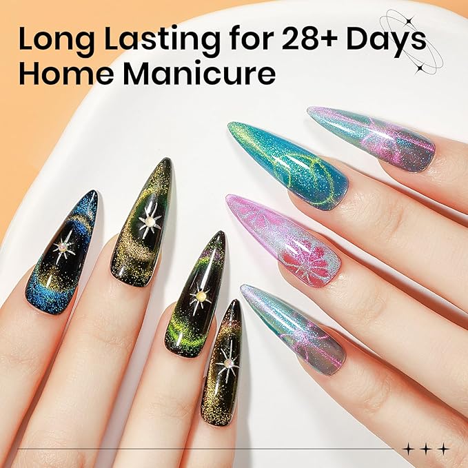Cat Eye Gel Polish with Magnetic Stick, 12 Colors Chameleon Magnetic Gel Polish Kit Galaxy Cateyes Nail Polish Gels Collection Home DIY Manicure for Women Girl