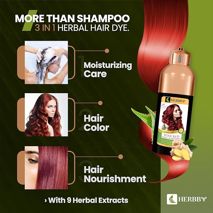 Hair Color Shampoo for Gray Hair Coverage&Color Transform with 9 Herbal Extracts –Long Lasting(6-8 Weeks),Shiny,Evenly Colored,Instant Hair Dye Shampoo&Conditioner, 500 Ml (WINE RED COLOR)-VivaGrace Women