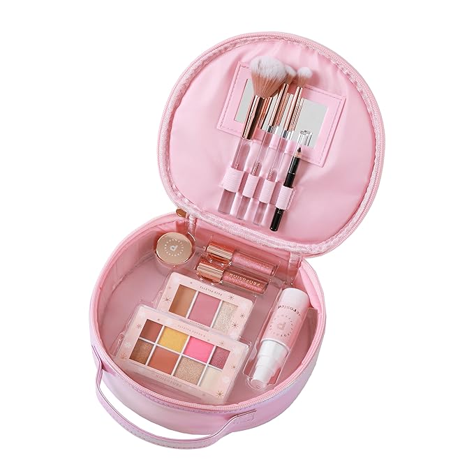 Profusion Cosmetics Frosted Snow Sparkle 19 PC Beauty Box, 1Pc Gorgeous Travel Bag, Eyeliner Pencil, Lip Gloss, Face Mist, 2Pc Lip Mask, 3 Pc Makeup Brushes and 3 Shade Face Palette, 8 Shade Palette-VivaGrace Women