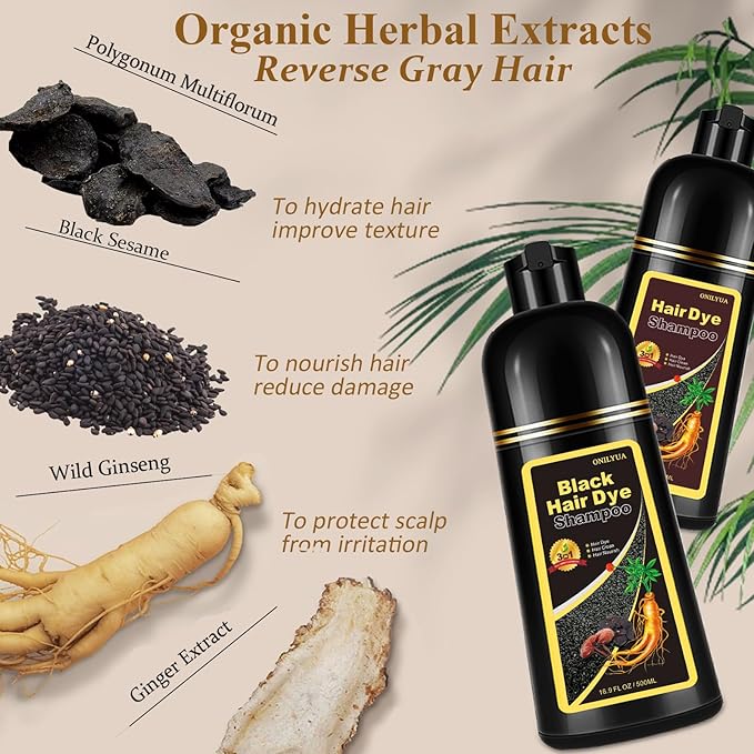 Instant Black Hair Dye Shampoo 3- in-1, 100 Percent Gray Coverage, Magic in 15 Minutes for All Types, Natural Women & Men, Color Depositing Conditioner, Easy to Use-VivaGrace Women