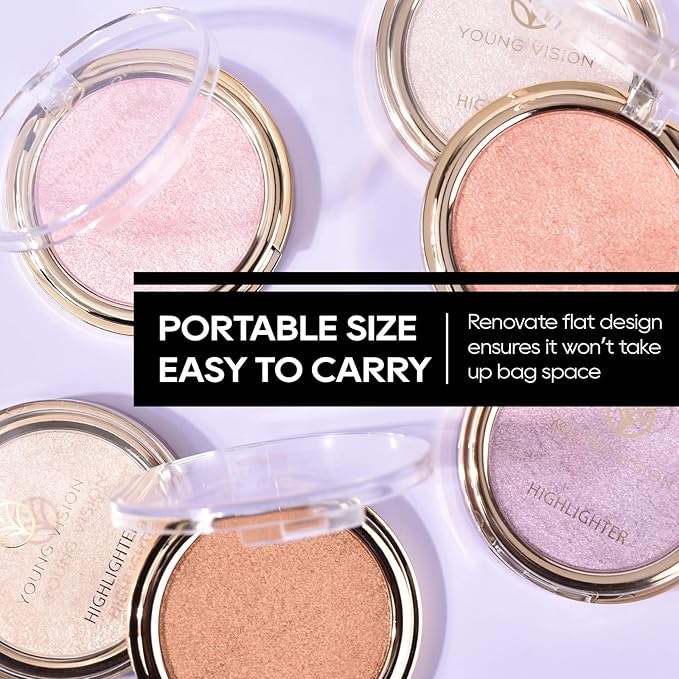 Baked Highlighter Powder Palette, Makeup Highlighter Powder Palette Sheer Shimmering Finish Face Highlighters Makeup Iluminadores de Maquillaje #01 Moonlight White-VivaGrace Women